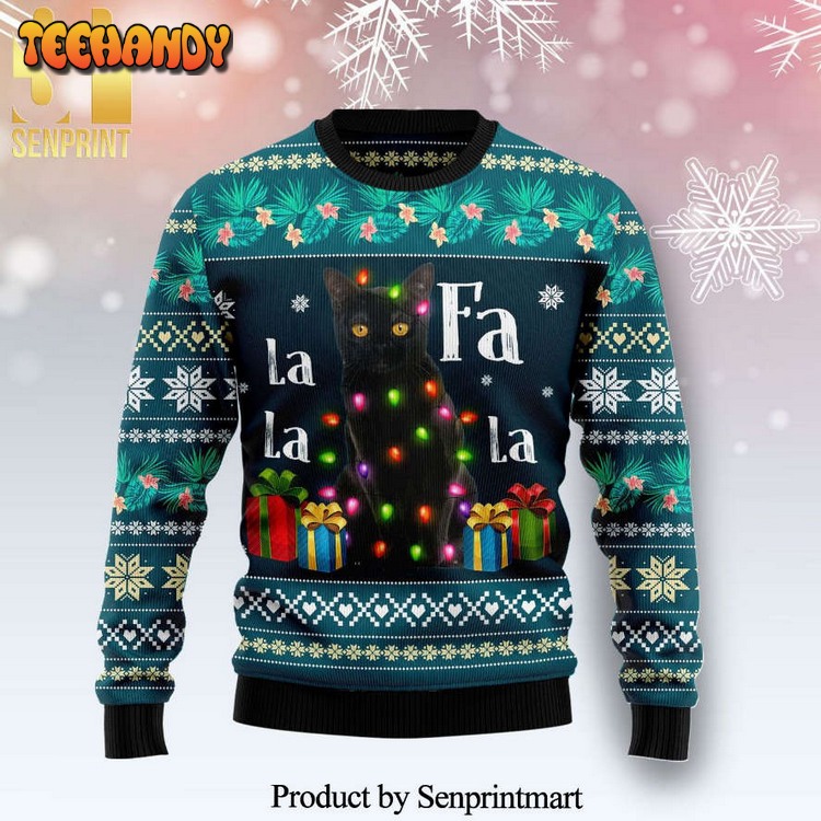 black cat falalala knitted ugly xmas sweater sqtsf