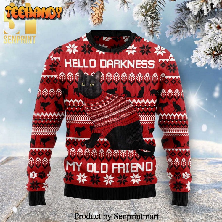 black cat hello darkness my old friend knitted ugly xmas sweater lcu3l