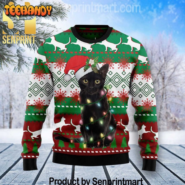 black cat light christmas chirtmas gifts full printing wool xmas sweater lfi3p