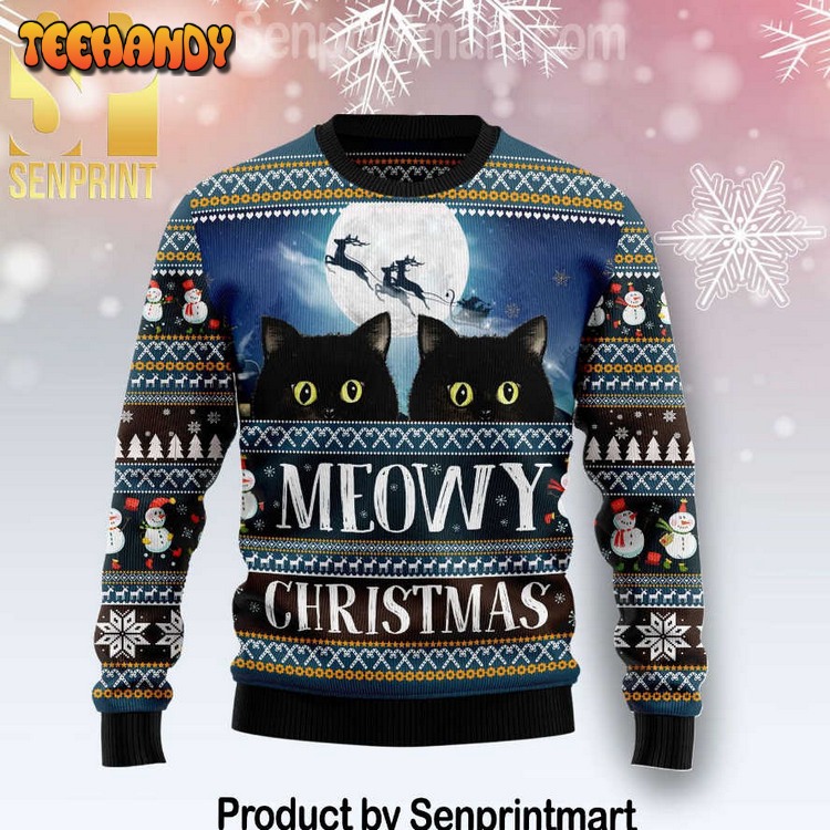 black cat meowy christmas all over printed xmas knitted sweater k5sva