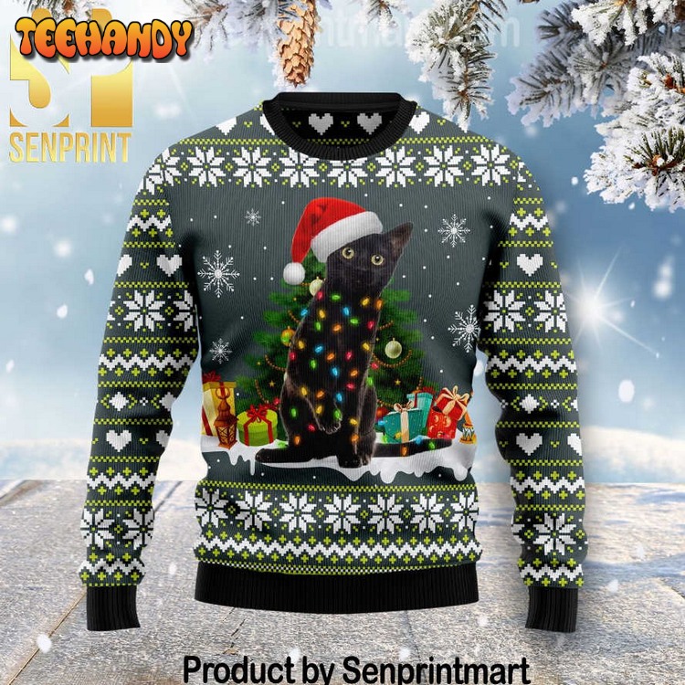 black cat merry and bright xmas gifts full wool ugly sweater ihjo7