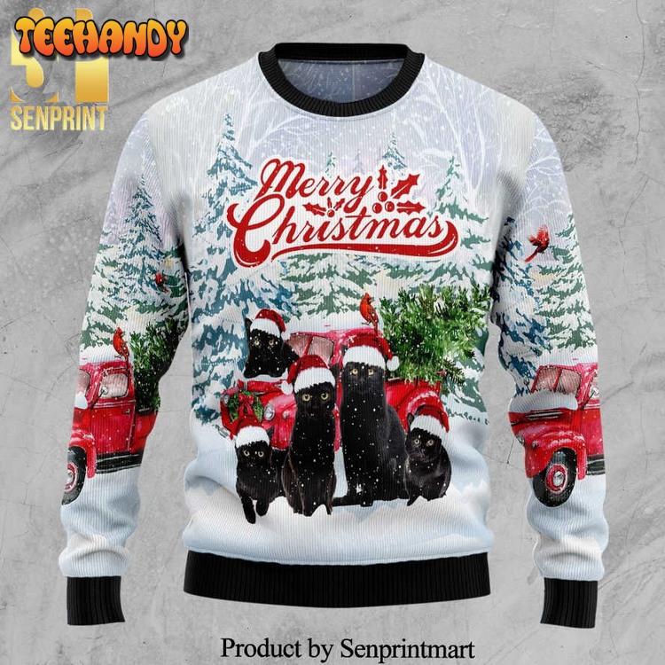 black cat merry christmas knitted ugly christmas sweater 68ljo