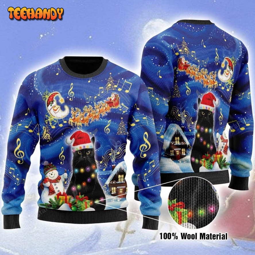 black cat on christmas night ugly christmas sweater all over print sweatshirt jcgcg