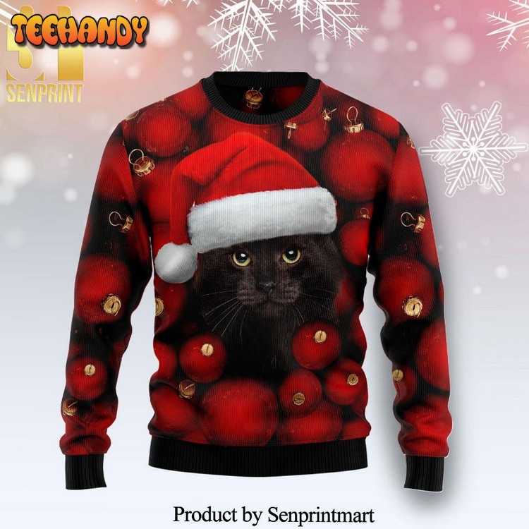 black cat ornament knitted ugly xmas sweater jph2w