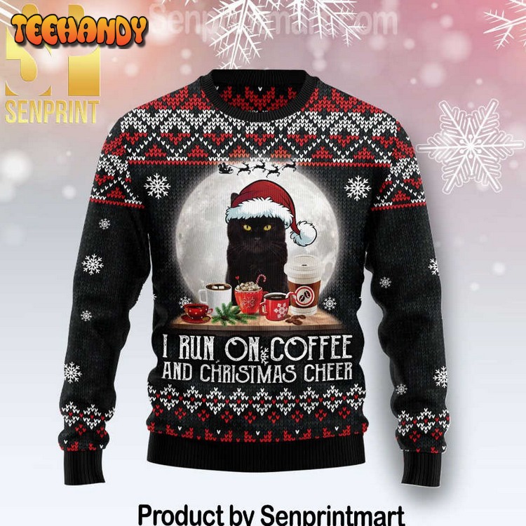 black cat run on coffee gift ideas wool knitted pattern ugly xmas sweater svq8e