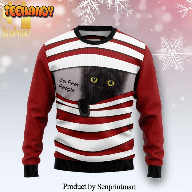 black cat six feet knitted ugly xmas sweater g0wkn