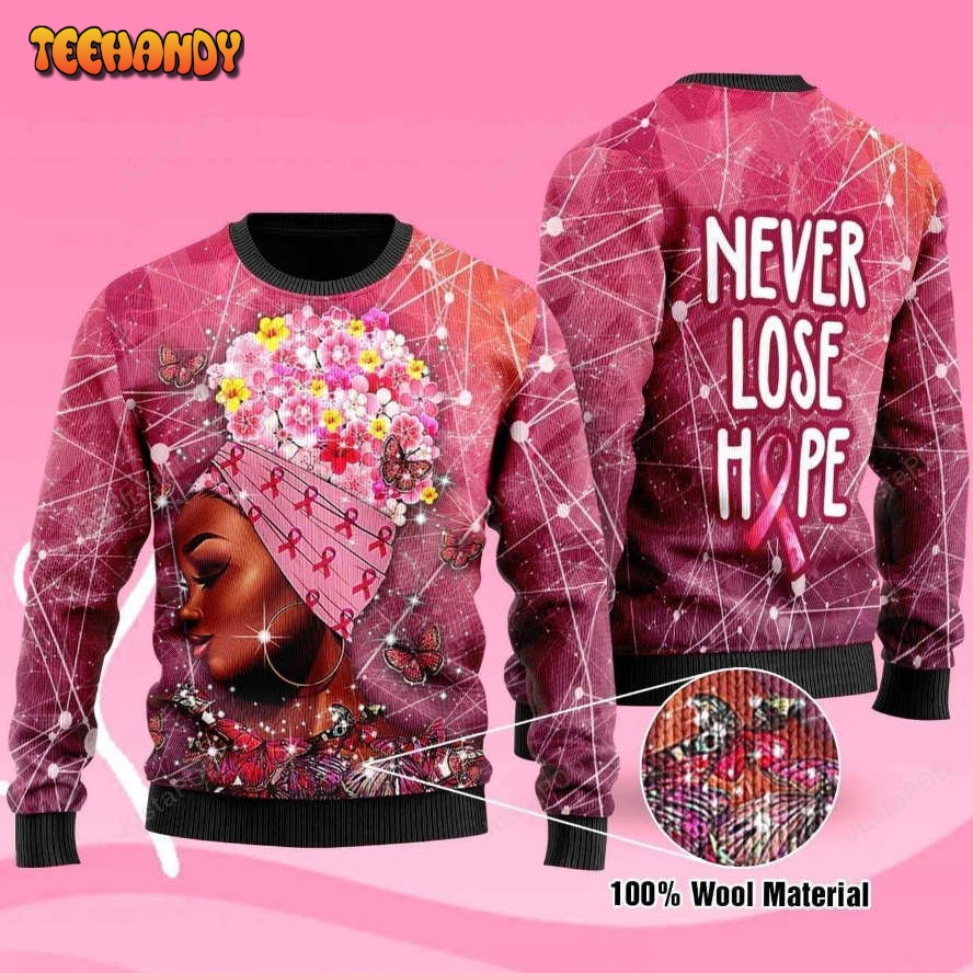 black girl butterfly breast cancer never lose hope ugly christmas sweater rgyhn