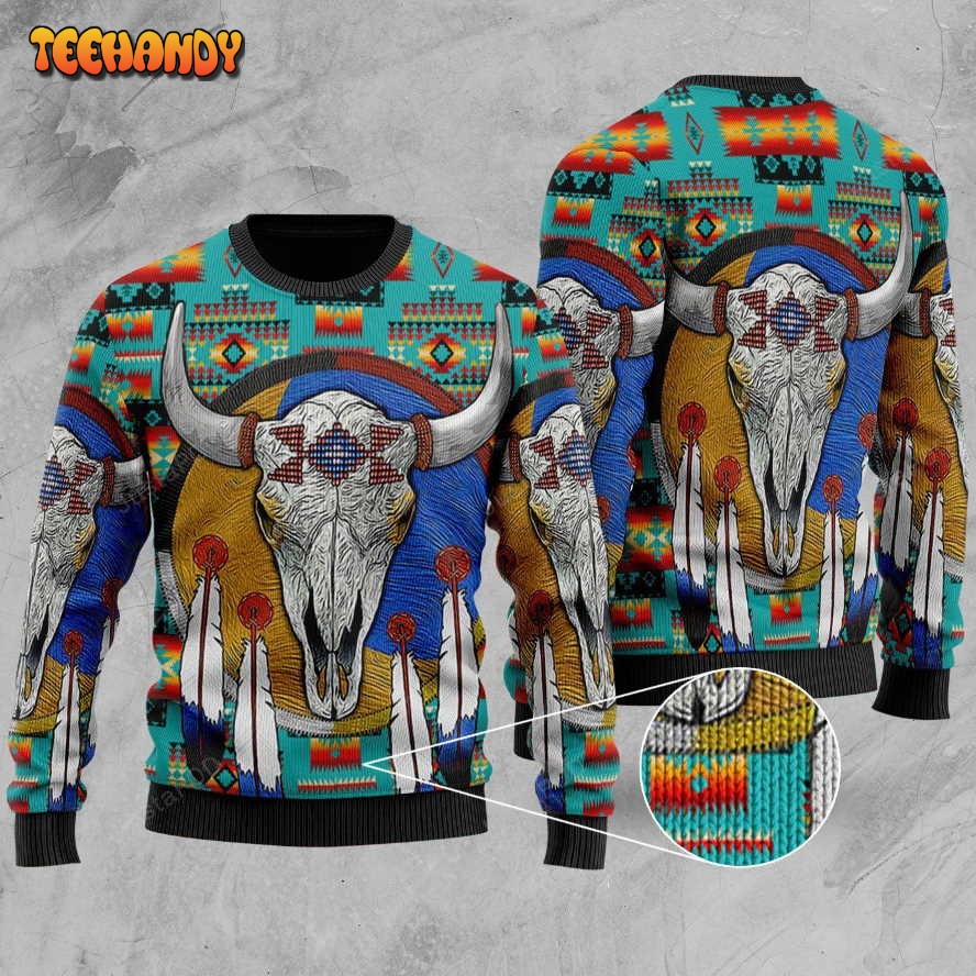 blue native tribes pattern ugly christmas sweater all over print sweatshirt dknb9