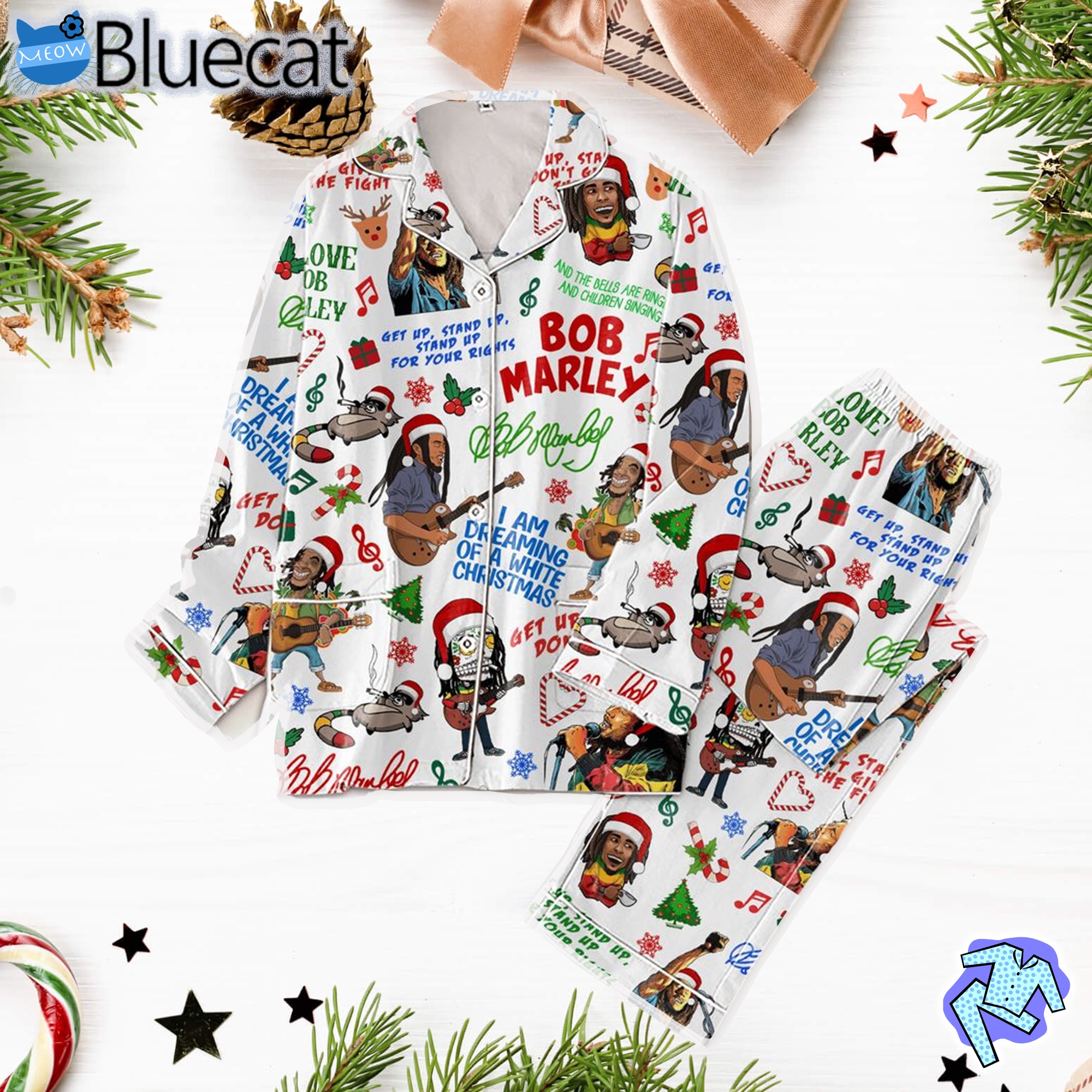 bob marley white christmas pajamas set 1