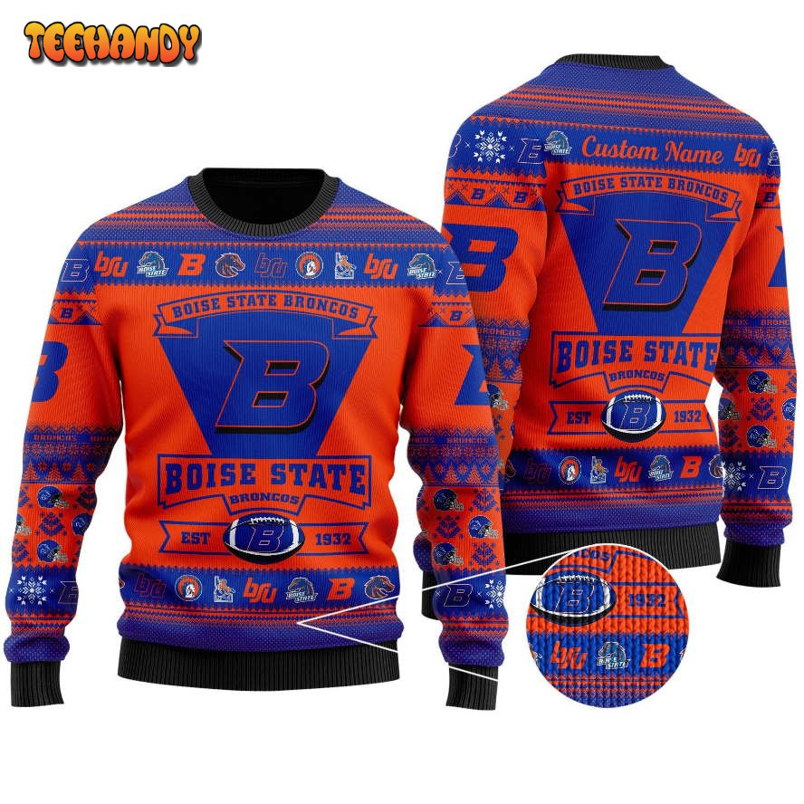 boise state broncos football team logo personalized ugly christmas sweater 415j9