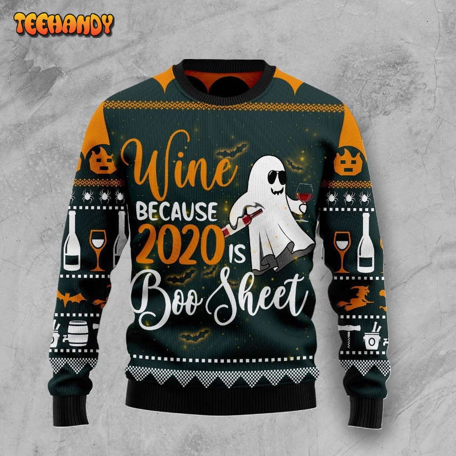 boo wine halloween ugly christmas sweater all over print sweatshirt 2piiz