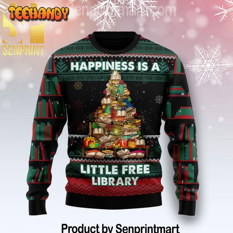 book free library chirtmas time 3d ugly xmas sweater g09nz