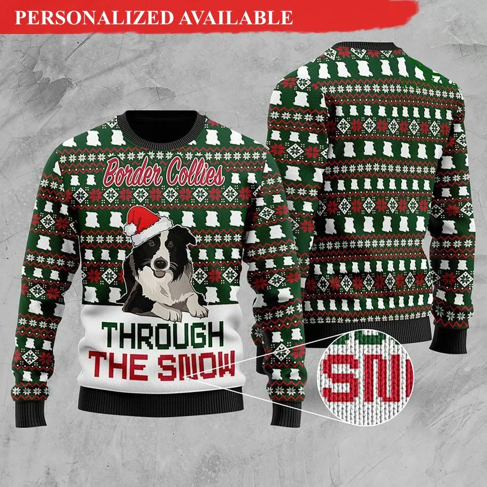 border collies through the snow christmas ugly sweater 3559