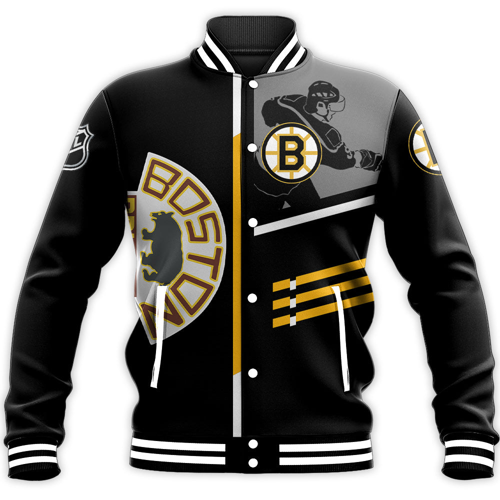 boston bruins baseball jacket button up zipper hooded all over print personalized hockey for fan nhl wknbv