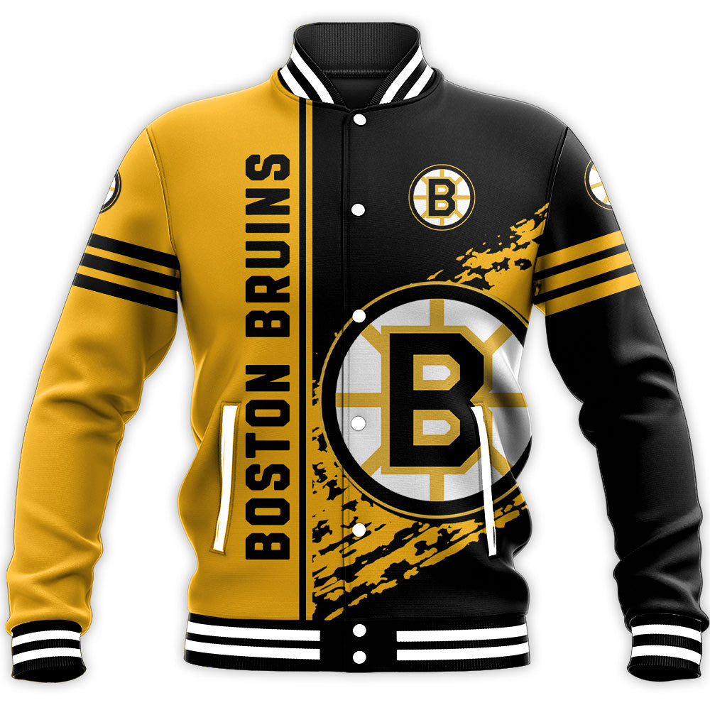 boston bruins baseball jacket button up zipper hooded all over print quarter style nhl yfko3