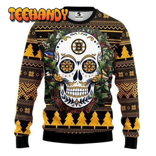 boston bruins skull flower for unisex ugly christmas sweater ugly sweater 6321v