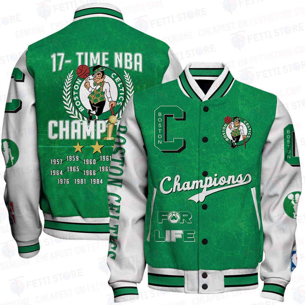 boston celtics 17x champions print baseball varsity jacket baseball jacket all over print sfat v4 4v6jq