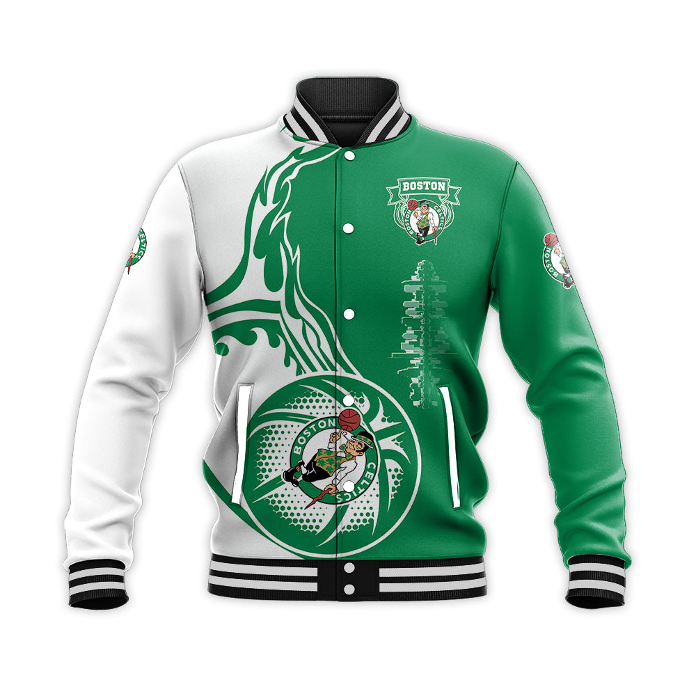 boston celtics baseball jacket button up zipper hooded all over print basketball celtic pride nba dhlve