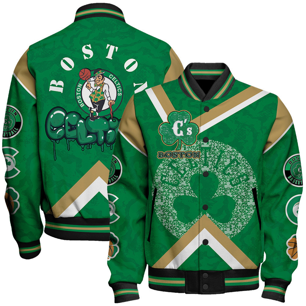 boston celtics basketball patricks day art design baseball varsity jacket baseball jacket all over print avbi9