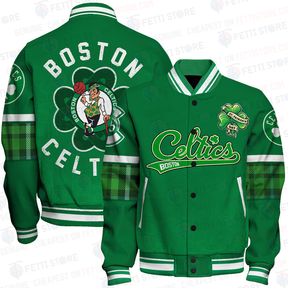 boston celtics basketball patricks day art design lucky baseball varsity jacket baseball jacket all over print fs6uw