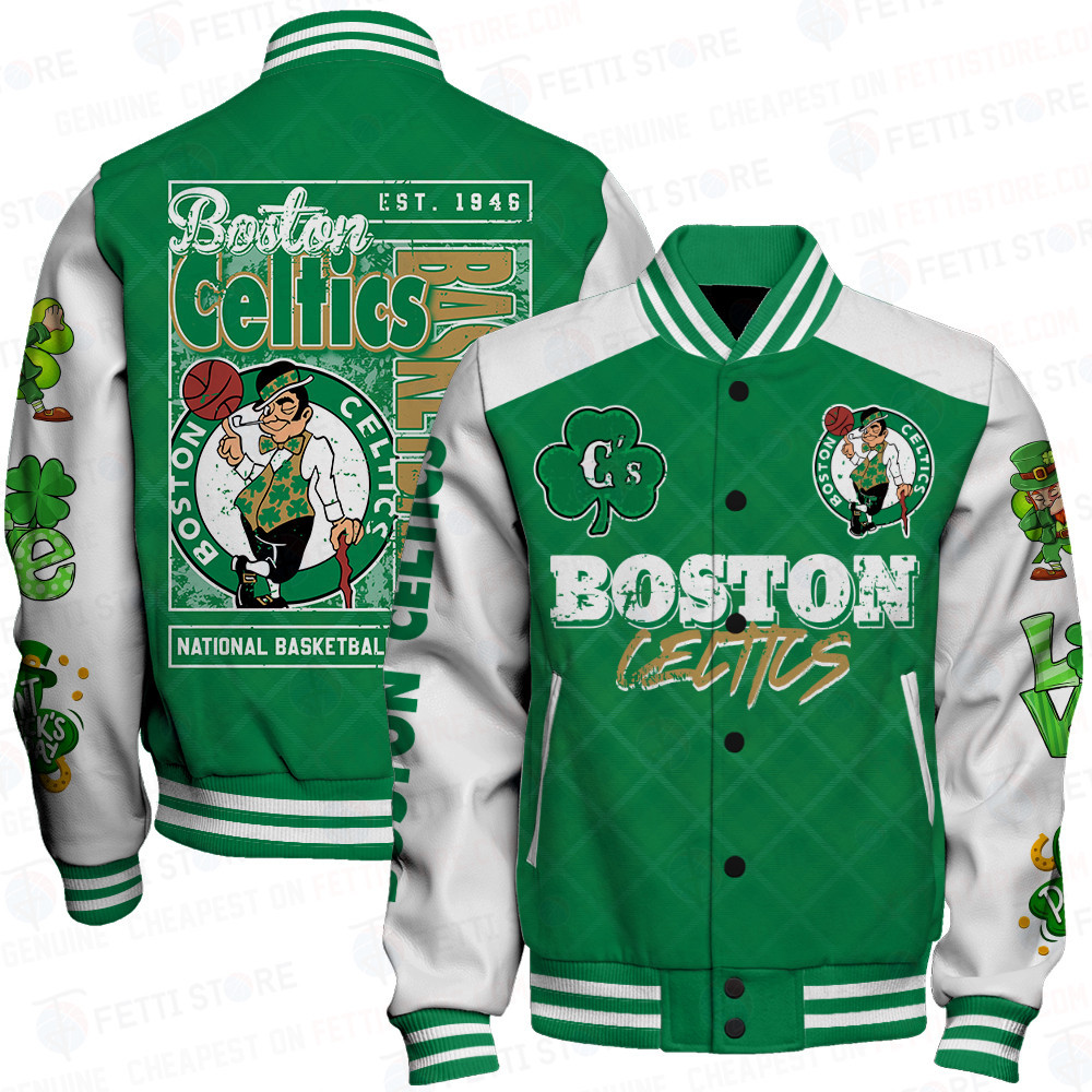 boston celtics happy saint patricks day basketball team baseball varsity jacket baseball jacket all over print f1 9mjit