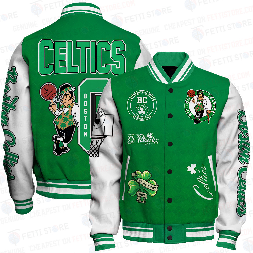 boston celtics happy saint patricks day basketball team baseball varsity jacket baseball jacket all over print f3 jcs5n