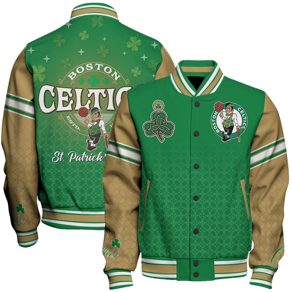 boston celtics happy saint patricks day design basketball baseball varsity jacket baseball jacket all over print f5 nufem