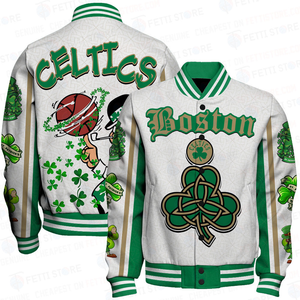 boston celtics happy saint patricks day design basketball baseball varsity jacket baseball jacket all over print f6 pljxy