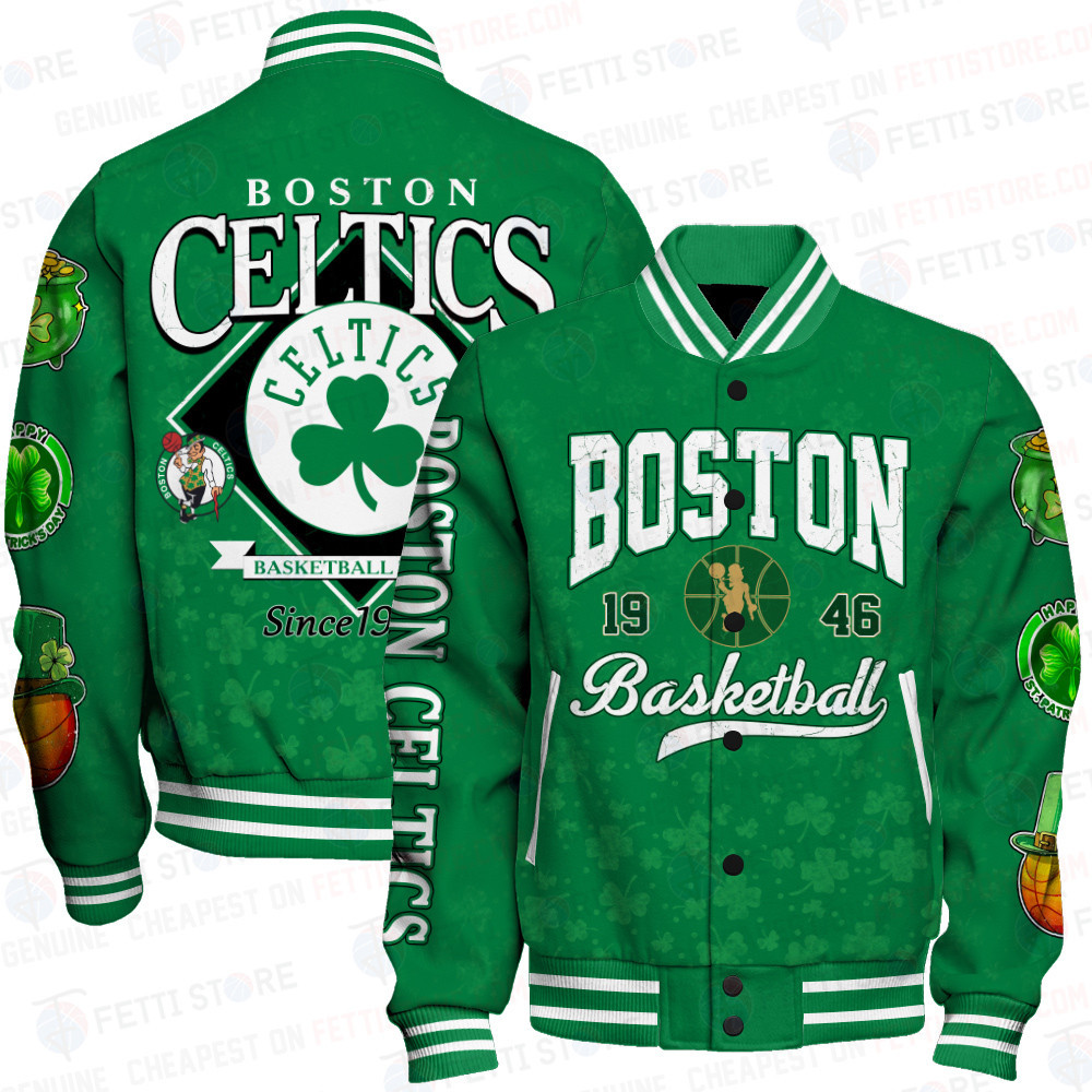 boston celtics happy saint patricks day design basketball baseball varsity jacket baseball jacket all over print f7 sb7xt