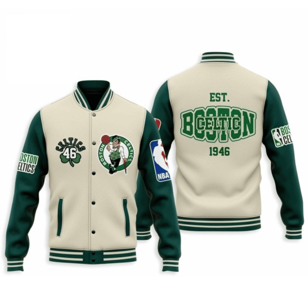 boston celtics team logo sport pattern 1946 baseball varsity jacket baseball jacket all over print k2qur