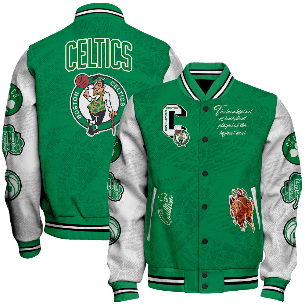 boston celtics team logo sport pattern baseball varsity jacket baseball jacket all over print er5ux