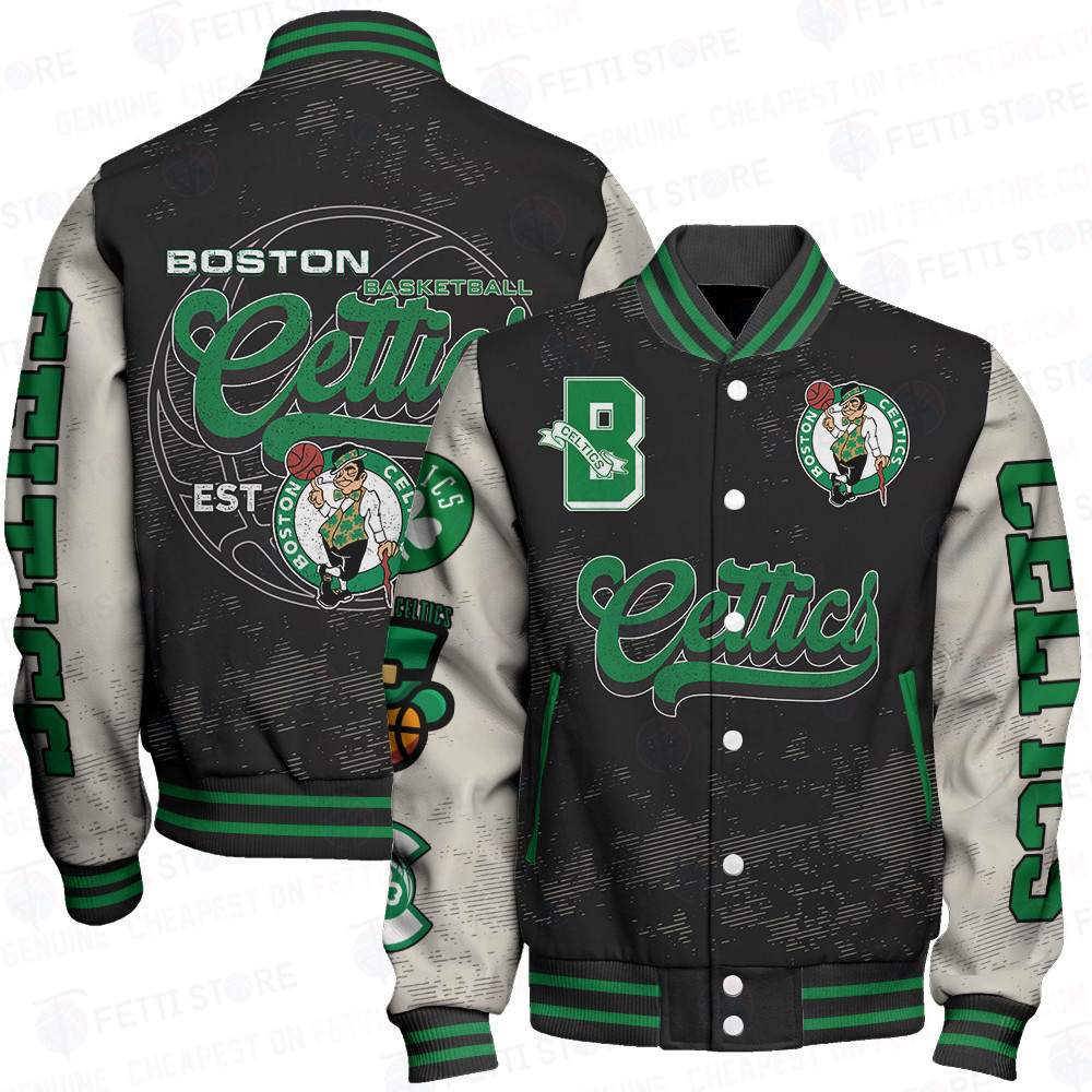 boston celtics team logo sport pattern classic baseball varsity jacket baseball jacket all over print 2g5ue