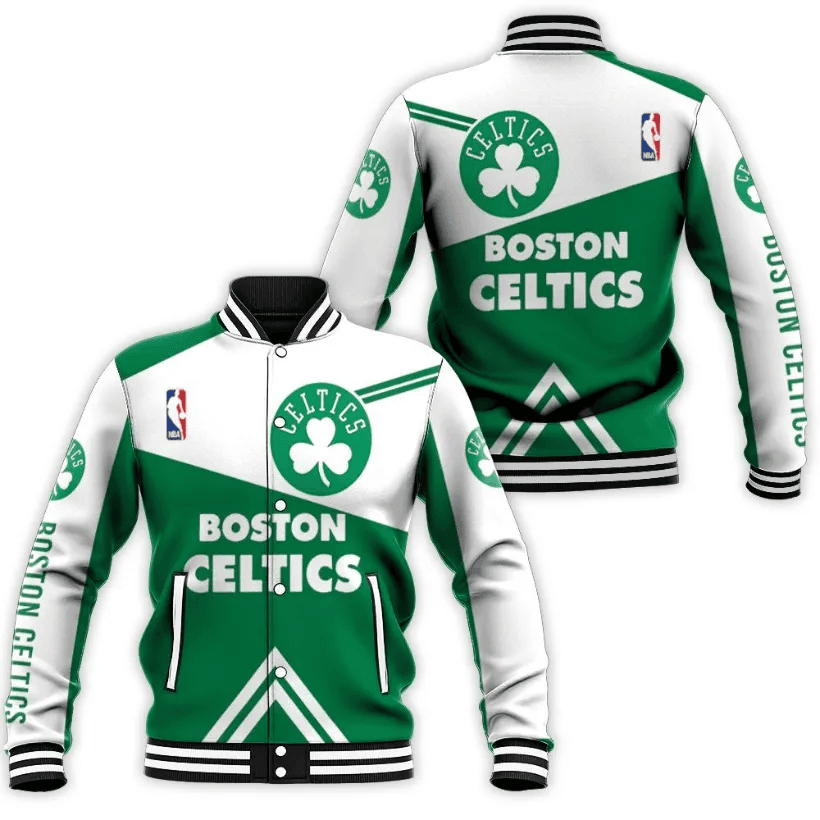 boston celtics team logo sport pattern lucky baseball varsity jacket baseball jacket all over print wc5uo