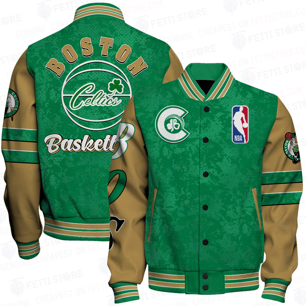 boston celtics team logo sport pattern modern baseball varsity jacket baseball jacket all over print k4oiu