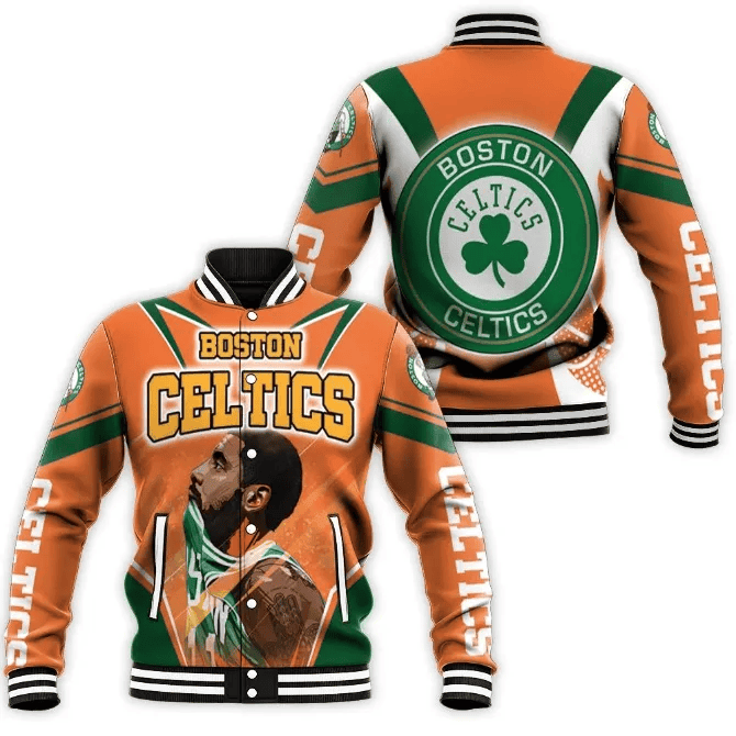 boston celtics team logo sport pattern orange baseball varsity jacket baseball jacket all over print pjx1q