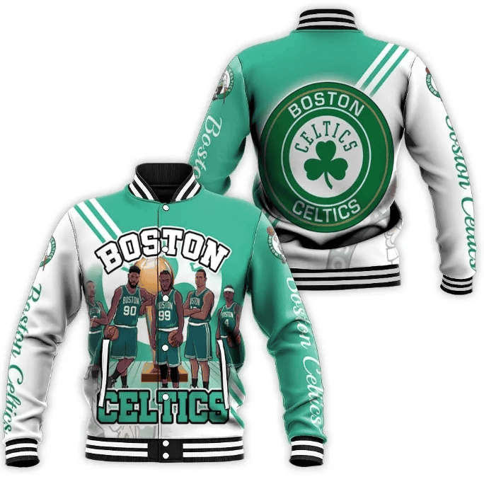 boston celtics team logo sport pattern players baseball varsity jacket baseball jacket all over print xfipn