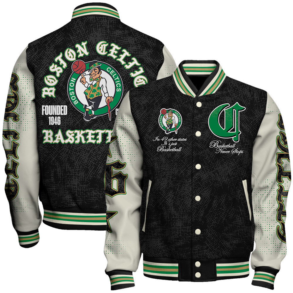 boston celtics team logo sport pattern style baseball varsity jacket baseball jacket all over print tzxuo