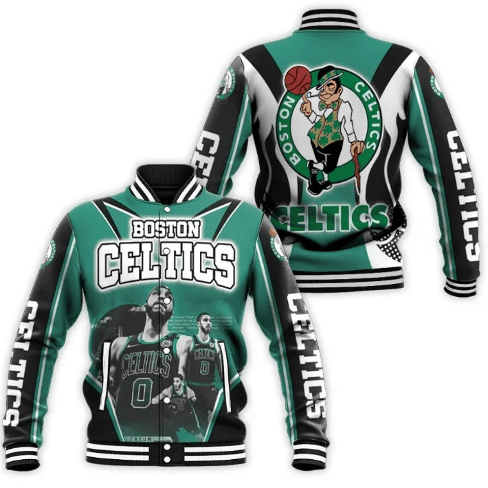 boston celtics team logo sport pattern tatum art baseball varsity jacket baseball jacket all over print 6txj0