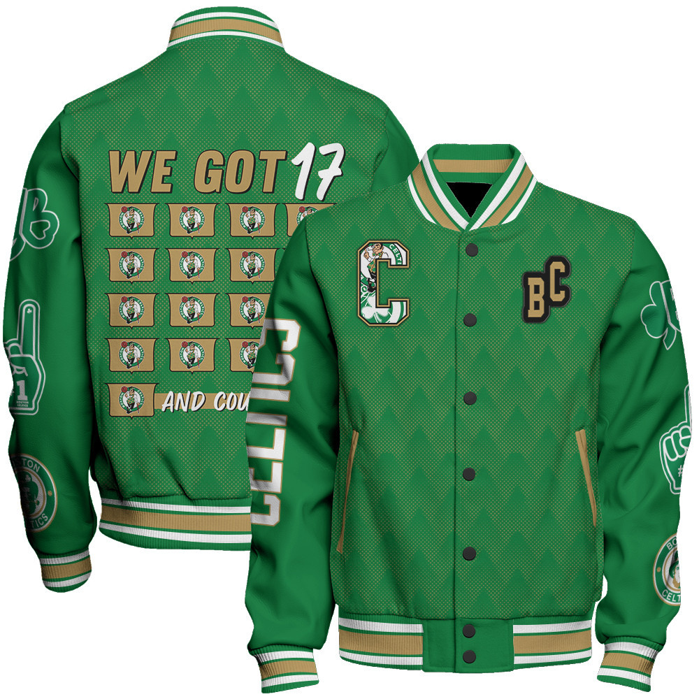 boston celtics team logo sport pattern trophy baseball varsity jacket baseball jacket all over print iurhh