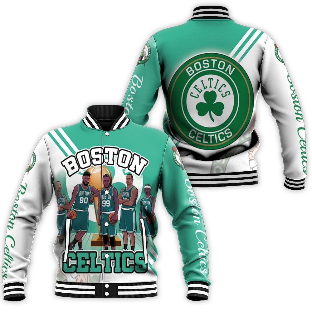 boston celtics world champions artwork baseball jacket button up zipper hooded all over print nba 4n4ij