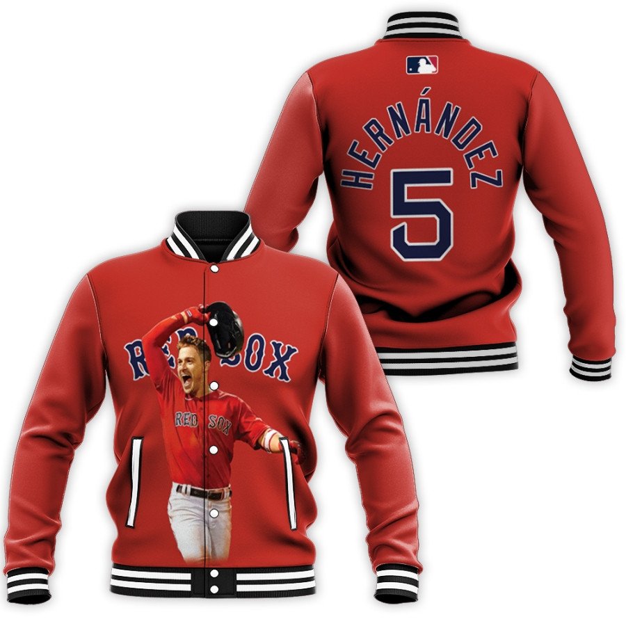 boston red sox enrique hernandez 5 mlb baseball team red 3d designed allover gift for red sox fans baseball jacket button up zipper hooded all over print mlb jka7f