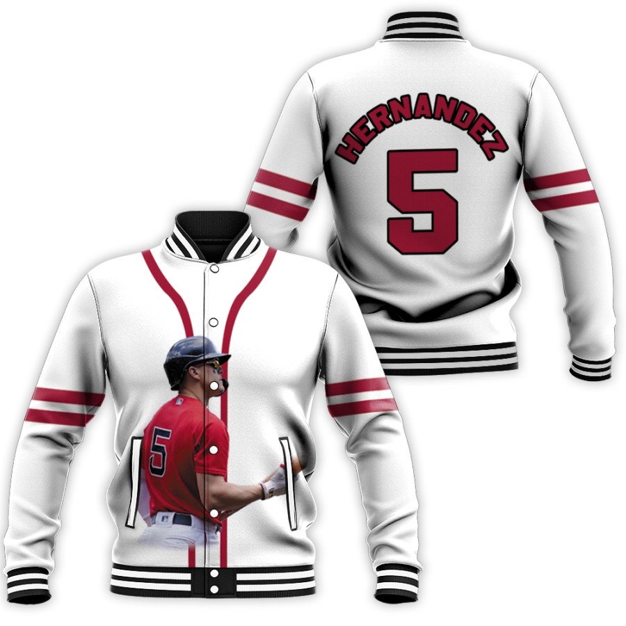 boston red sox enrique hernandez 5 mlb great player baseball team white 3d designed allover gift for red sox fans baseball jacket button up zipper hooded all over print mlb zikfb