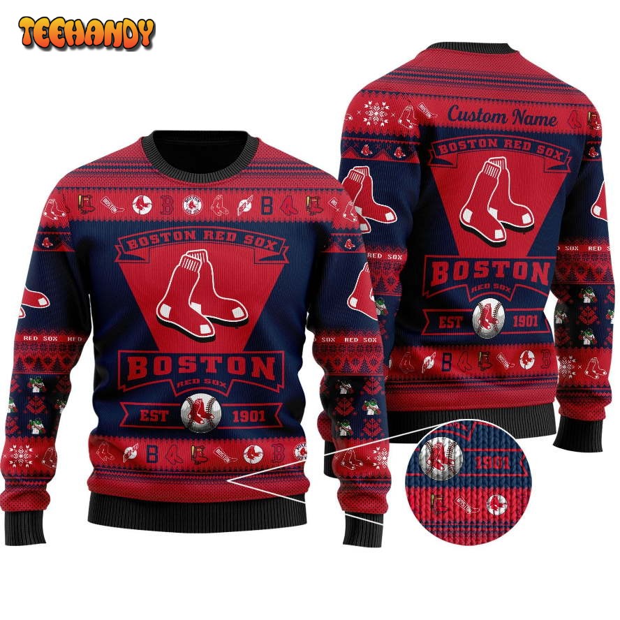 boston red sox football team logo custom name personalized ugly sweater nwk98