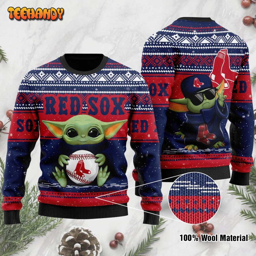 boston red sox grogu baby yoda hug logo ugly christmas sweater 416p3