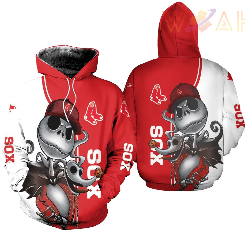 boston red sox jack skellington and zero 3d hoodie