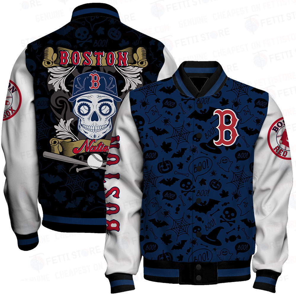 boston red sox mlb halloween pattern baseball varsity jacket baseball jacket all over print khvid