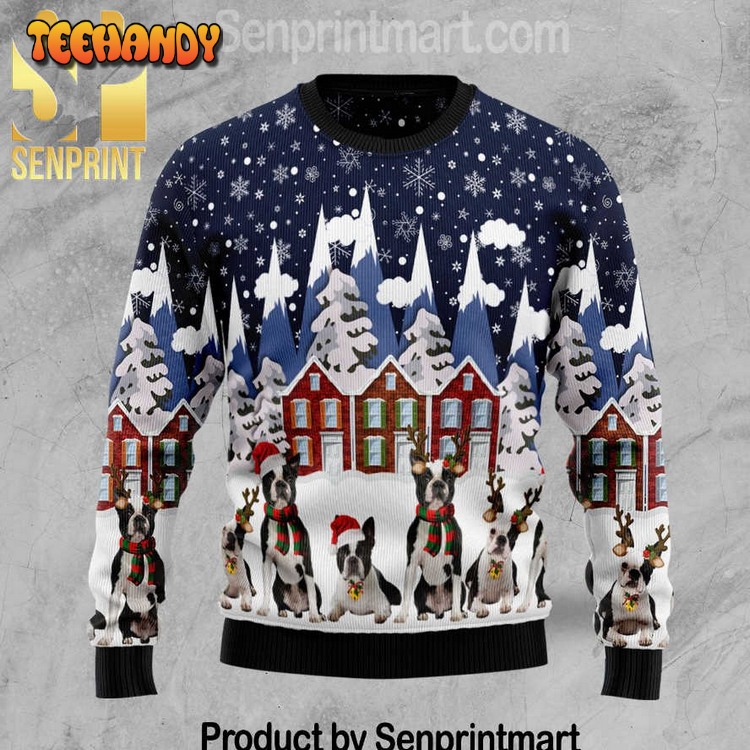 boston terrier family full printed ugly xmas sweater dizf5