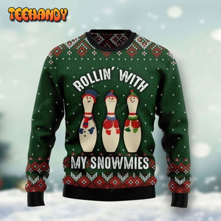 bowling rollin with my snowmies ugly christmas sweater ugly sweater rr0ns