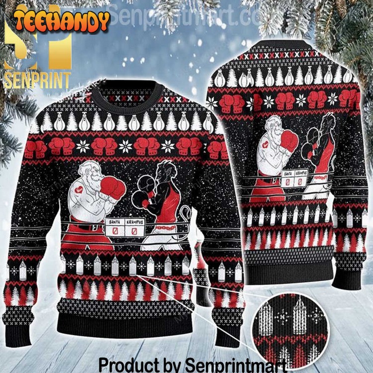 boxing santa and krampus chirtmas time 3d ugly xmas sweater a6o6o