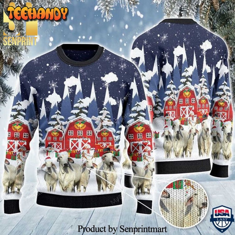 brahman cattle knitted ugly xmas sweater 1mhbv